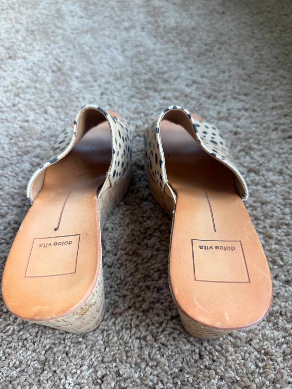 Dolce Vita Beige Wedge Mules with Black Spots - Picture 5 of 7